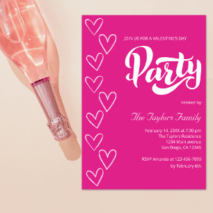 Hot Pink Modernes Weißes Herz Valentinstag Party Einladung