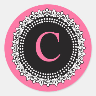 Hot Pink Monogram C Lilie Wedding Sticker