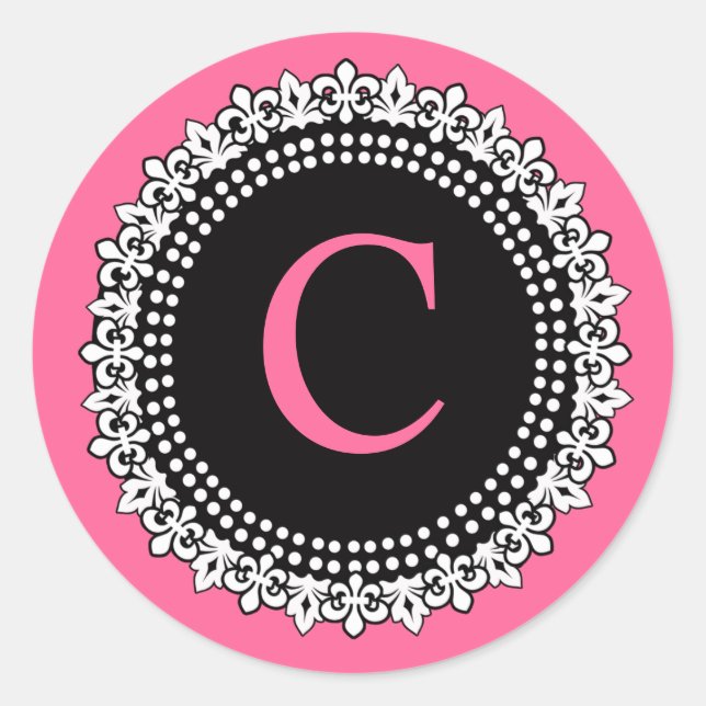 Hot Pink Monogram C Lilie Wedding Sticker (Vorderseite)