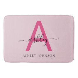 Hot Pink Monogram Girl's Dorm Room Badematte