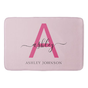Hot Pink Monogram Girl's Dorm Room Badematte
