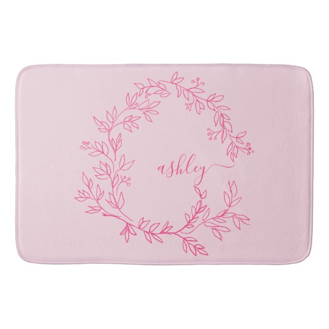 Hot Pink Monogram Girl's Dorm Room Badematte (Vorderseite)