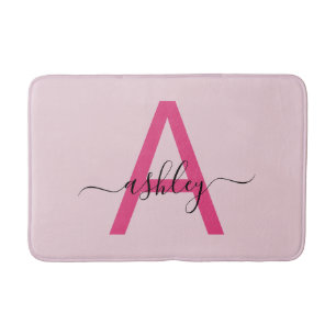 Hot Pink Monogram Girl's Dorm Room Badematte