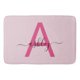 Hot Pink Monogram Girl's Dorm Room Badematte