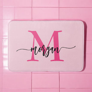 Hot Pink Monogram Girl's Dorm Room Badematte