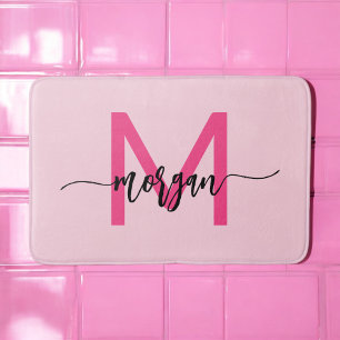 Hot Pink Monogram Girl's Dorm Room Badematte