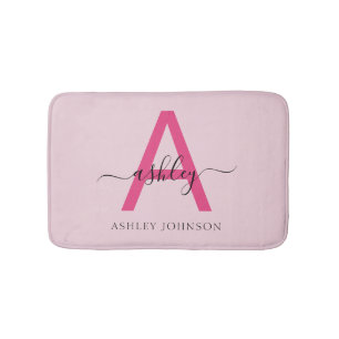 Hot Pink Monogram Girl's Dorm Room Badematte