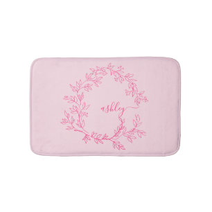Hot Pink Monogram Girl's Dorm Room Badematte