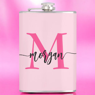 Hot Pink Monogram Girl's Junggeselinnen-Abschied Flachmann