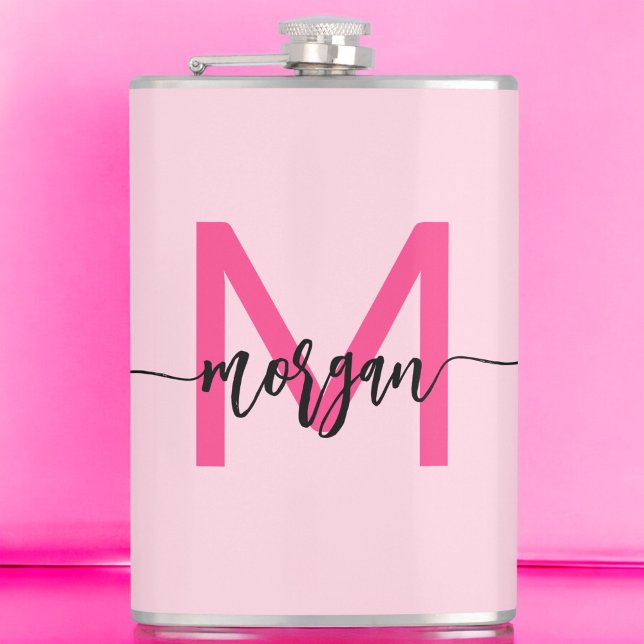 Hot Pink Monogram Girl's Junggeselinnen-Abschied Flachmann (Von Creator hochgeladen)