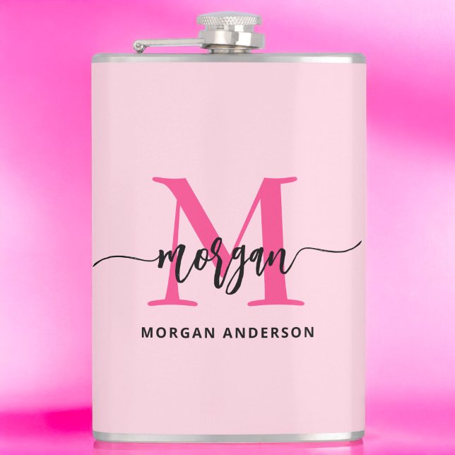 Hot Pink Monogram Girl's Junggeselinnen-Abschied Flachmann (Von Creator hochgeladen)