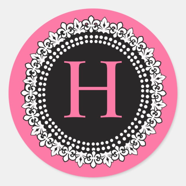 Hot Pink Monogram H Lilie Wedding Sticker (Vorderseite)