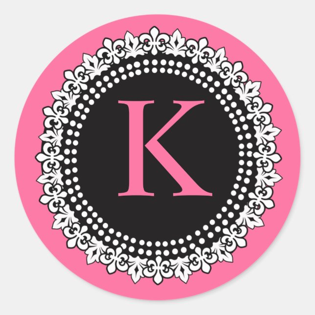 Hot-Pink-Monogram-K-Lilie-Hochzeitsticker Runder Aufkleber (Vorderseite)