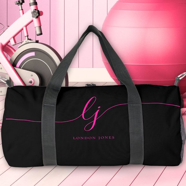 Hot Pink Monogram Modern Girl's Script Initials Duffle Bag (Von Creator hochgeladen)