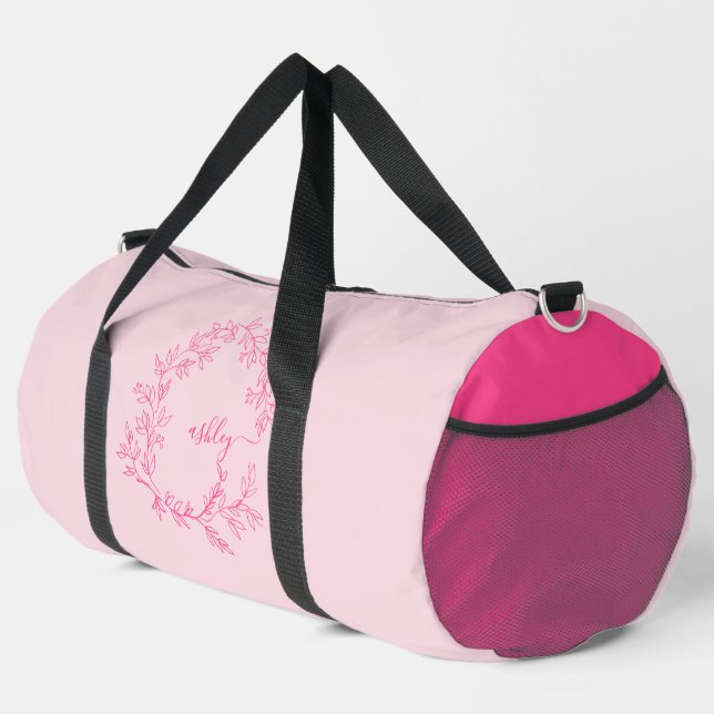 Hot Pink Monogram Name Girl's Script Sports Duffle Bag (Rechte Ecke)