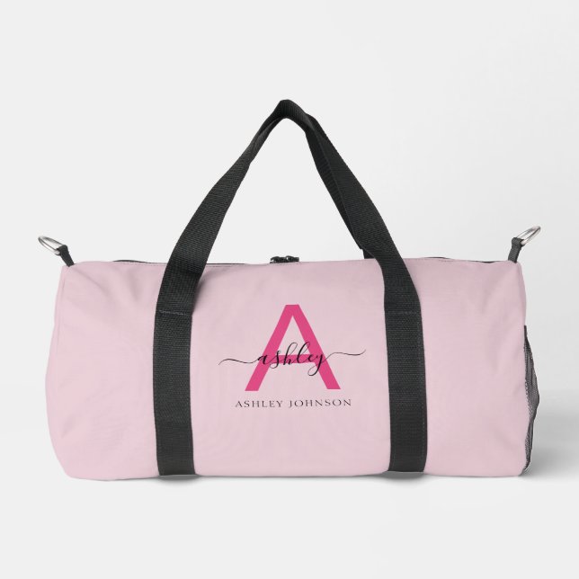 Hot Pink Monogram Name Girl's Script Sports Duffle Bag (Vorderseite)