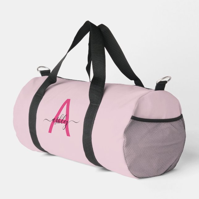 Hot Pink Monogram Name Girl's Script Sports Duffle Bag (Rechte Ecke)