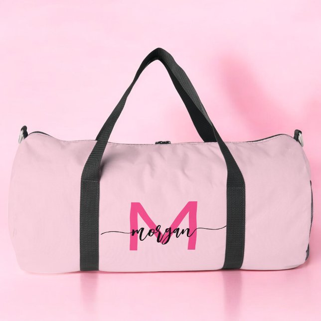 Hot Pink Monogram Name Girl's Script Sports Duffle Bag (Von Creator hochgeladen)