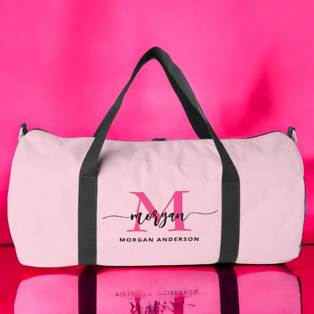 Hot Pink Monogram Name Girl's Script Sports Duffle Bag (Von Creator hochgeladen)