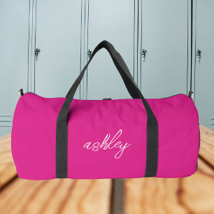 Hot Pink Monogram Name Girl's Script Sports Duffle Bag