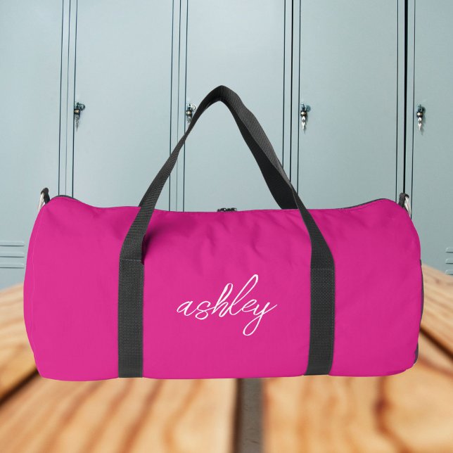 Hot Pink Monogram Name Girl's Script Sports Duffle Bag (Von Creator hochgeladen)