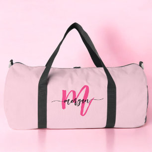 Hot Pink Monogram Name Girl's Script Sports Duffle Bag