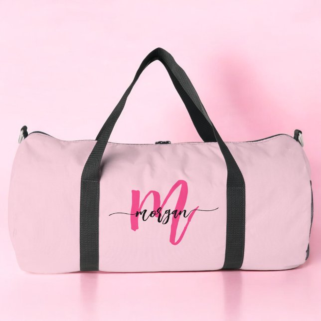 Hot Pink Monogram Name Girl's Script Sports Duffle Bag (Von Creator hochgeladen)