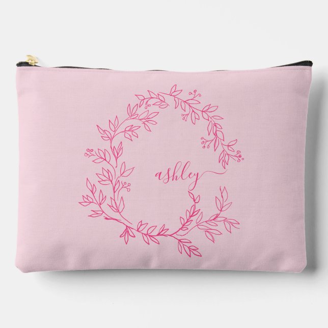 Hot Pink Monogram Name Girl's Script Zubehörtasche (Vorderseite)