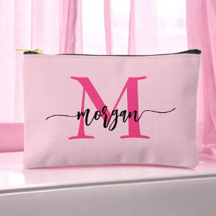 Hot Pink Monogram Name Girl's Script Zubehörtasche