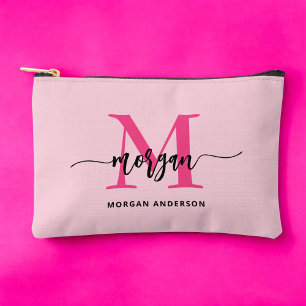 Hot Pink Monogram Name Girl's Script Zubehörtasche