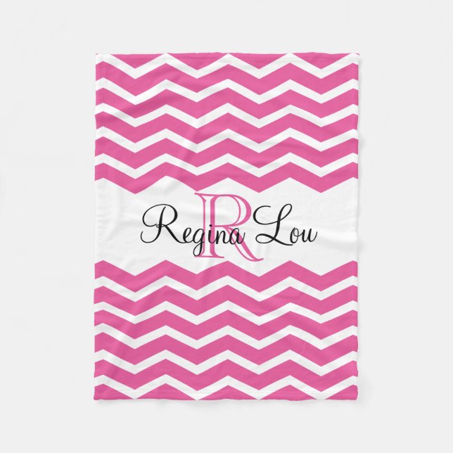 Hot Pink Monogram Name Keepake Zickzack Girls Fleecedecke (Vorderseite)