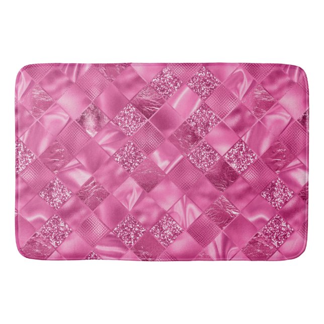 Hot Pink Multi-Texture Square Weave Muster Badematte (Vorderseite)
