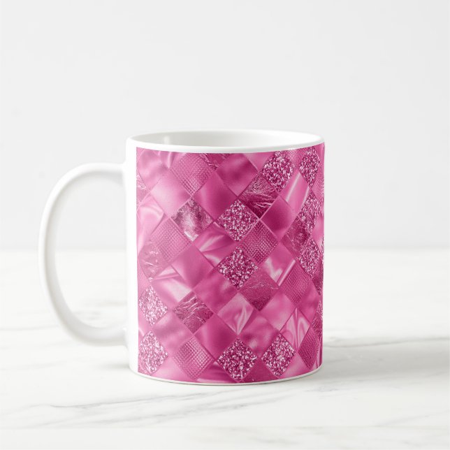 Hot Pink Multi-Texture Square Weave Muster Kaffeetasse (Links)