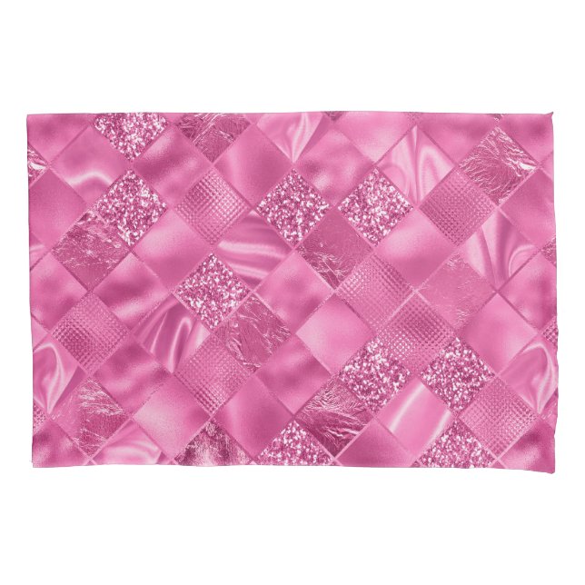 Hot Pink Multi-Texture Square Weave Muster Kissenbezug (Vorderseite)