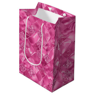 Hot Pink Multi-Texture Square Weave Muster Mittlere Geschenktüte