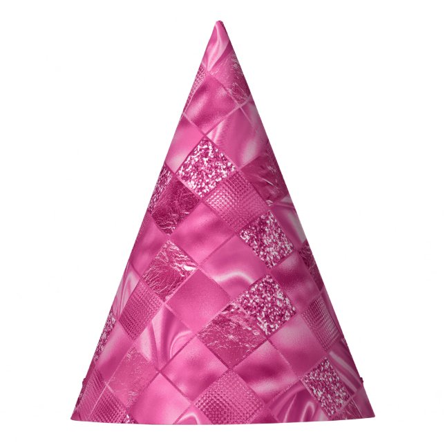 Hot Pink Multi-Texture Square Weave Muster Partyhütchen (Vorderseite)