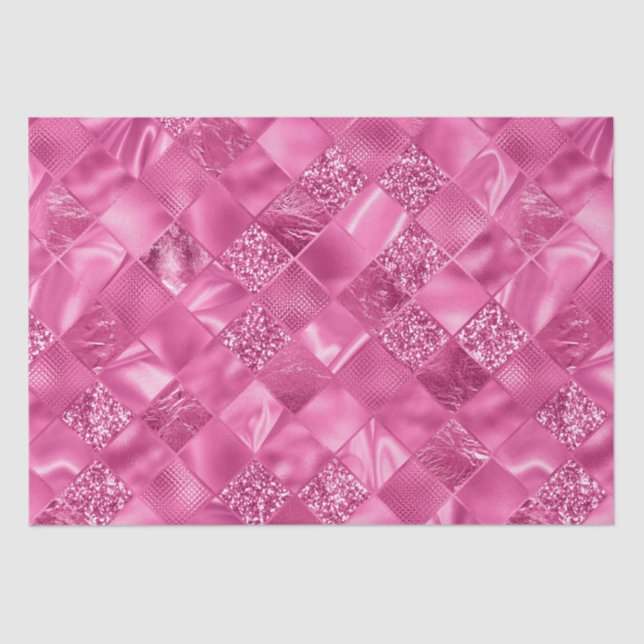 Hot Pink Multi-Texture Square Weave Muster Seidenpapier (Vorderseite)