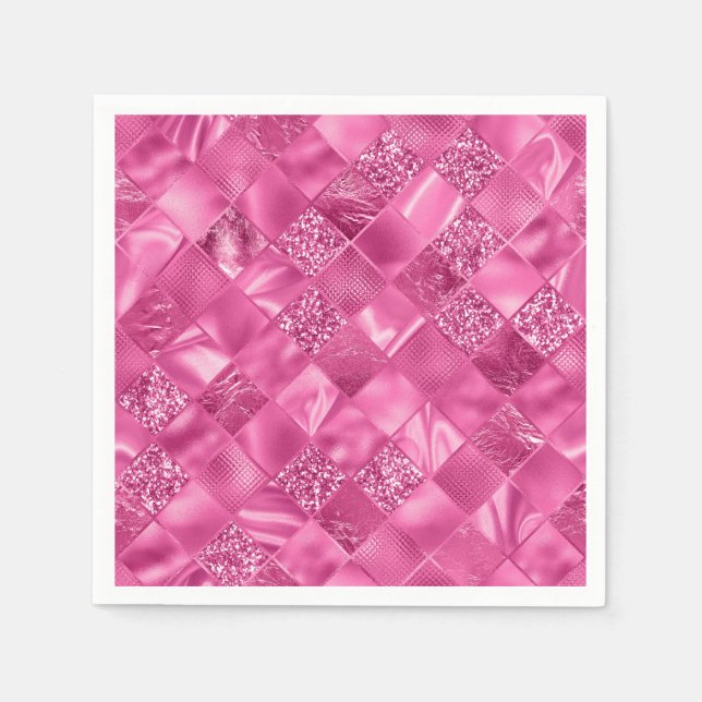 Hot Pink Multi-Texture Square Weave Muster Serviette (Vorderseite)