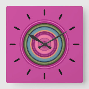Hot-Pink-Multicolor-Schaltmuster Quadratische Wanduhr