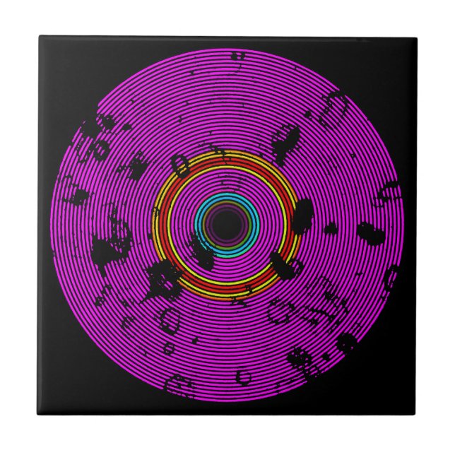 Hot Pink Multicolor Vinyl Disk Textur Muster Fliese (Vorderseite)