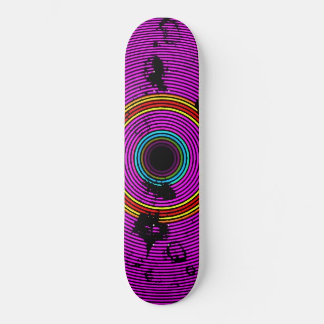 Hot Pink Multicolor Vinyl Disk Textur Muster Skateboard (Vorderseite)