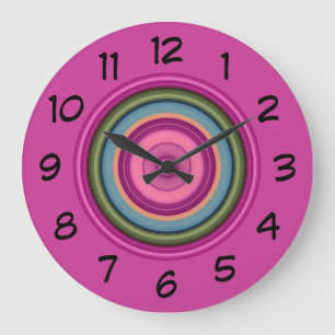 Hot Pink Multicolored Circular Pattern Große Wanduhr