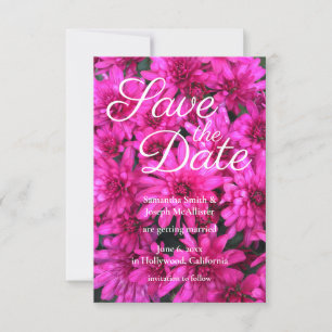 Hot Pink Mums Floral Foto Save the Date Einladung