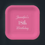 Hot Pink, Name, 18. Geburtstagsparty Square Pappteller<br><div class="desc">Ein solider, rosa Hintergrund schmückt diese einzigartige und lustige Papiertüte aus Party. Obwohl standardmäßig "18th Birthday" steht, können Sie den Text einfach ändern, um den Namen, die Anzahl der Jahre und das Ereignis zu bestimmen. Sehr weiblich und mädchenhaft! Platz oder rund. Passende Papierservietten sind bei zazzle im SocolikCardShop erhältlich. Alle...</div>