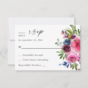 Hot Pink & Navy Blue Floral auf Mahlzeit V3 RSVP Karte