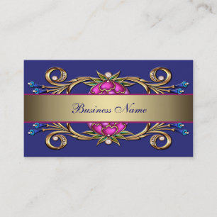 Hot Pink Navy Blue Gold Blume Swirt Business Card Visitenkarte