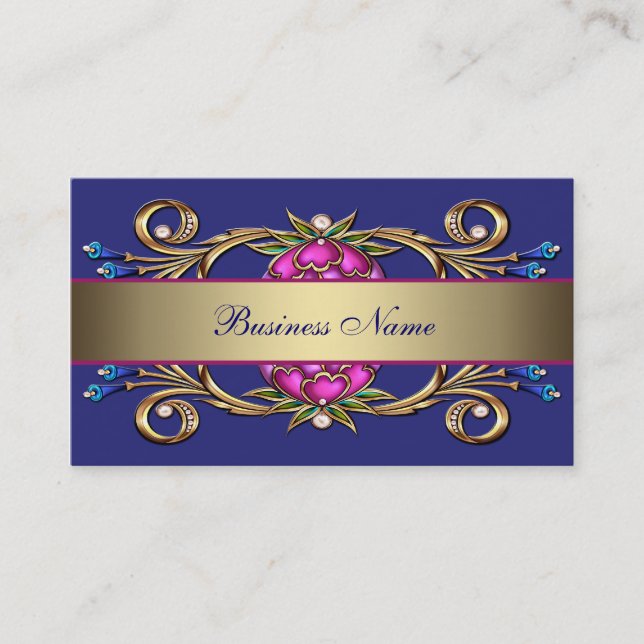 Hot Pink Navy Blue Gold Blume Swirt Business Card Visitenkarte (Vorderseite)