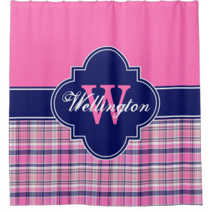 Hot Pink Navy Blue Madras Kariert 1I CB Multifunkt Duschvorhang