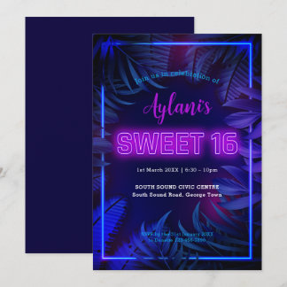 Hot Pink Neon Glow Sweet 16 Geburtstagsparty Einladung