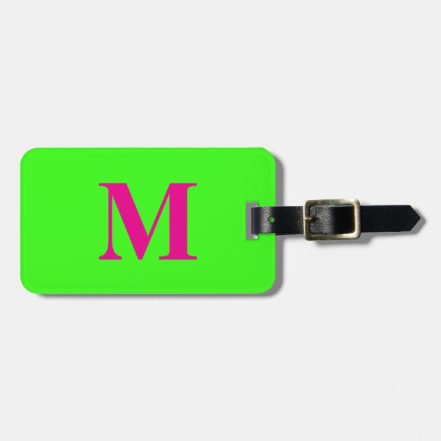 Hot Pink Neon Green Monogram Name Gift Favor 2025 Gepäckanhänger (Vorderseite horizontal)